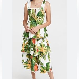 Farm Rio White Cocoa Forest Midi Dress Tropical Palm Print